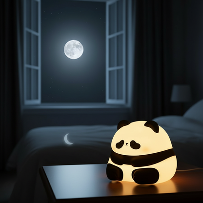 Cute Panda LED Night Light – USB Rechargeable Silicone Bedside Lamp with Timer