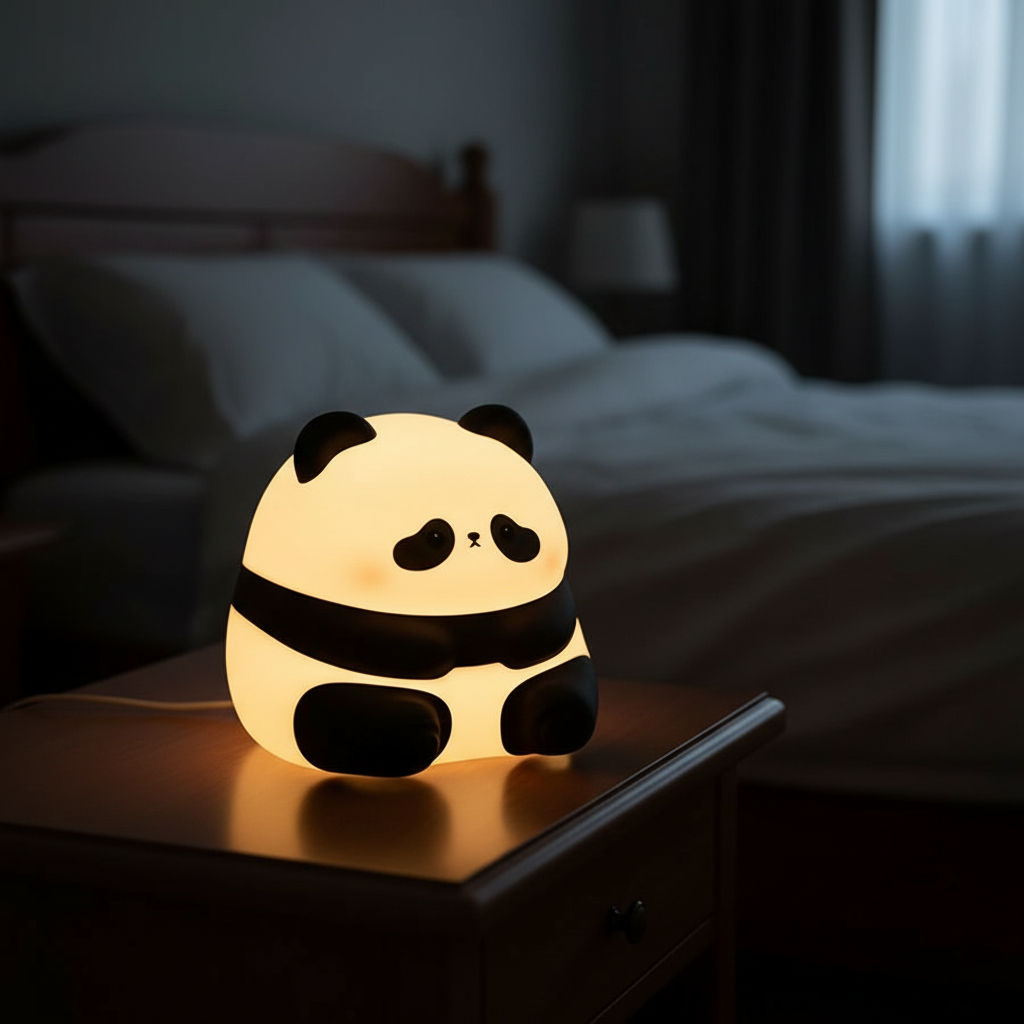 Cute Panda LED Night Light – USB Rechargeable Silicone Bedside Lamp with Timer