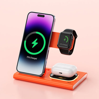 Transform Your Space with the 3-in-1 15W Wireless Charging Station: Magnetic Desktop Night Light & iWatch Fast Charging Stand - Perfect Gift with Customization Options!