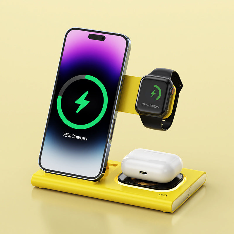 Transform Your Space with the 3-in-1 15W Wireless Charging Station: Magnetic Desktop Night Light & iWatch Fast Charging Stand - Perfect Gift with Customization Options!