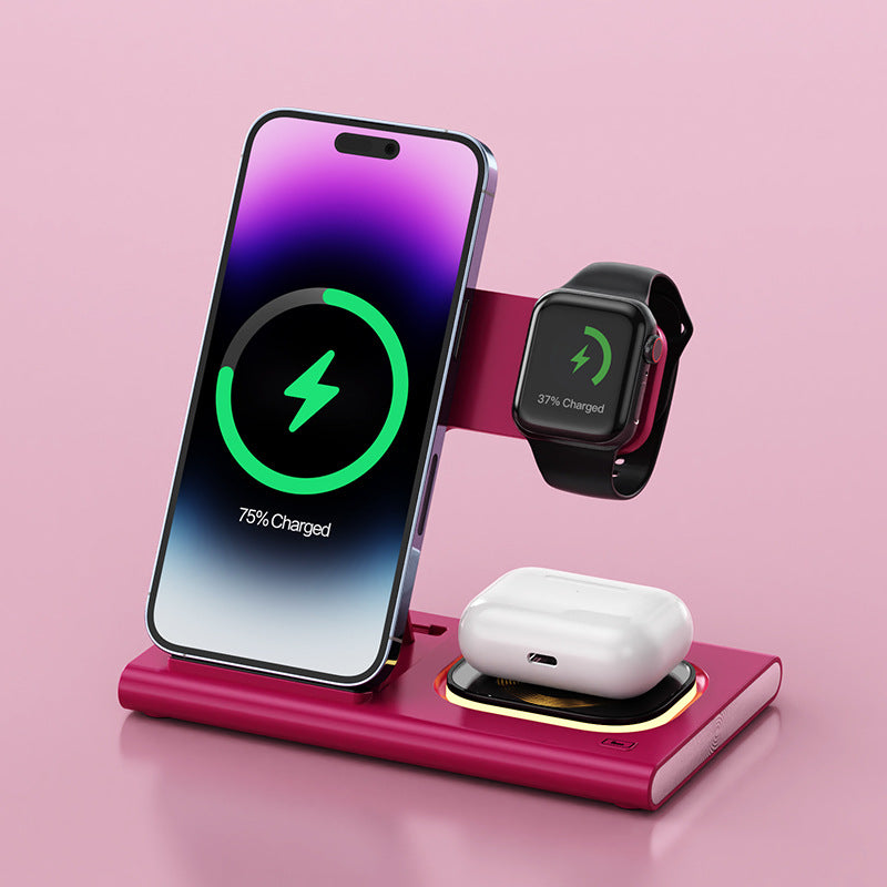 Transform Your Space with the 3-in-1 15W Wireless Charging Station: Magnetic Desktop Night Light & iWatch Fast Charging Stand - Perfect Gift with Customization Options!