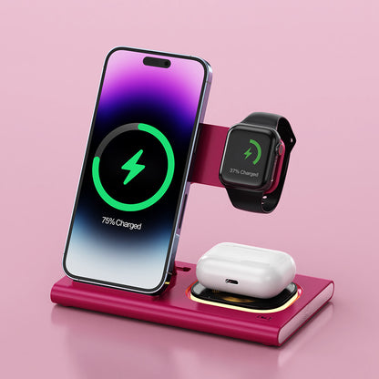 Transform Your Space with the 3-in-1 15W Wireless Charging Station: Magnetic Desktop Night Light & iWatch Fast Charging Stand - Perfect Gift with Customization Options!
