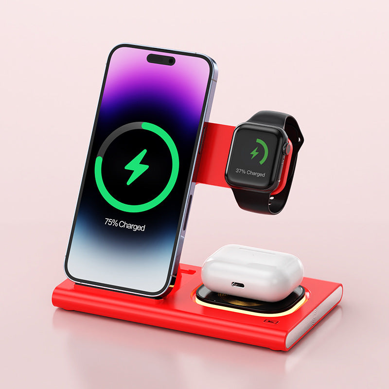 Transform Your Space with the 3-in-1 15W Wireless Charging Station: Magnetic Desktop Night Light & iWatch Fast Charging Stand - Perfect Gift with Customization Options!