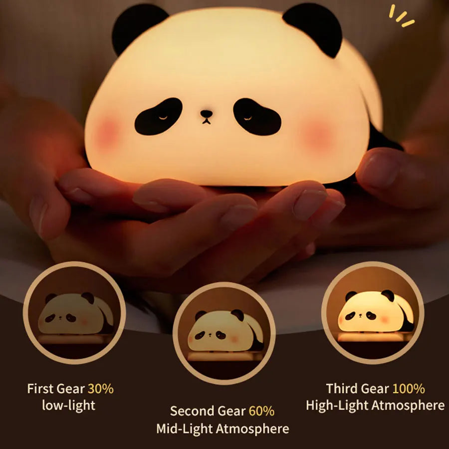 Cute Panda LED Night Light – USB Rechargeable Silicone Bedside Lamp with Timer
