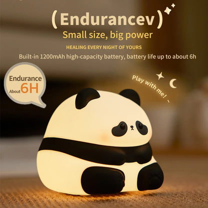 Cute Panda LED Night Light – USB Rechargeable Silicone Bedside Lamp with Timer