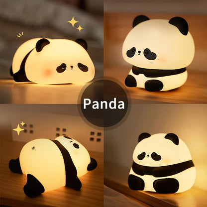 Cute Panda LED Night Light – USB Rechargeable Silicone Bedside Lamp with Timer