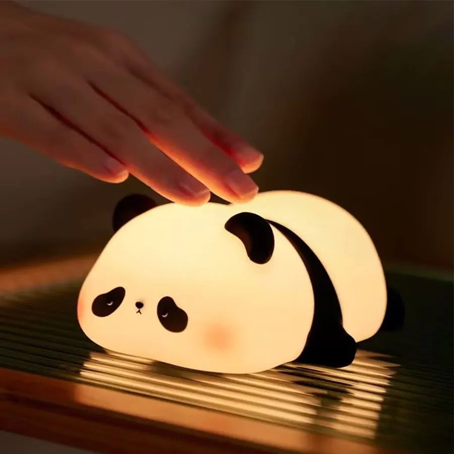 Cute Panda LED Night Light – USB Rechargeable Silicone Bedside Lamp with Timer