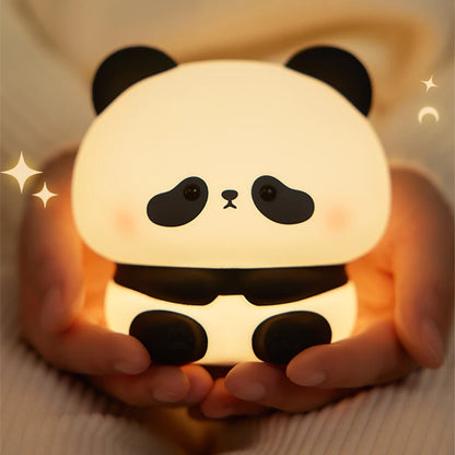 Cute Panda LED Night Light – USB Rechargeable Silicone Bedside Lamp with Timer
