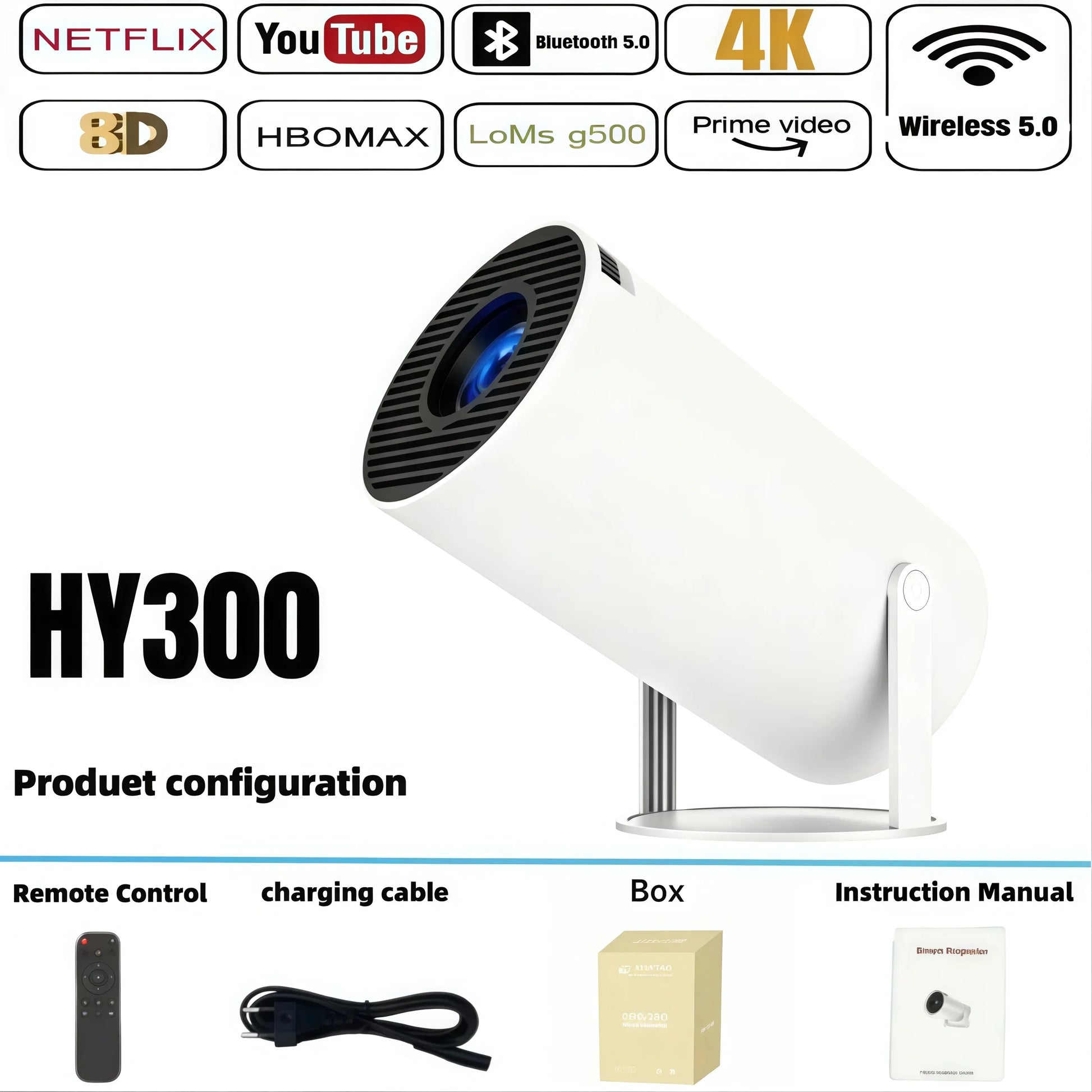 HY300 Mini Smart Projector – Portable Android Home Theater with WiFi & Bluetooth