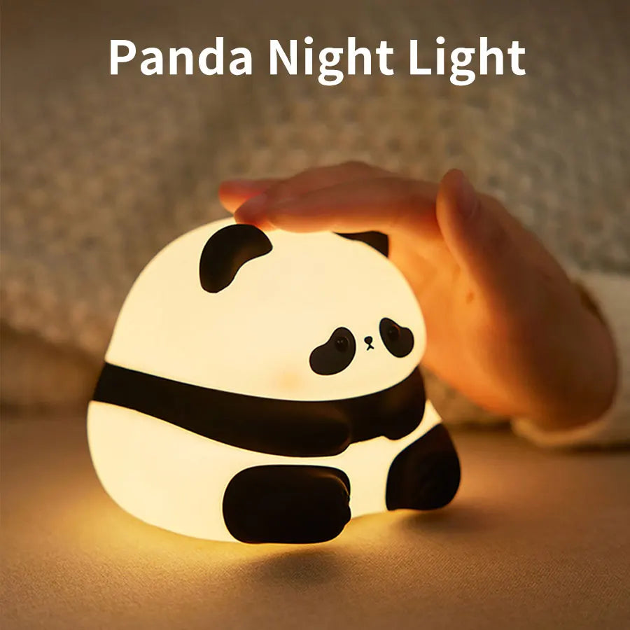 Cute Panda LED Night Light – USB Rechargeable Silicone Bedside Lamp with Timer