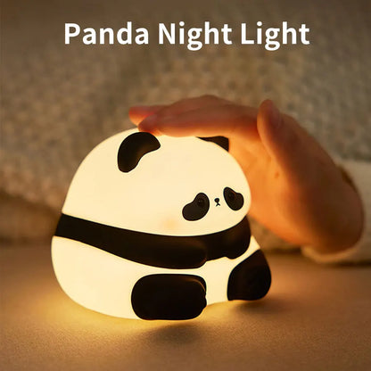 Cute Panda LED Night Light – USB Rechargeable Silicone Bedside Lamp with Timer