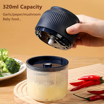 320ml Electric Mini Garlic Chopper – USB Rechargeable Food Grinder for Garlic, Ginger & Vegetables