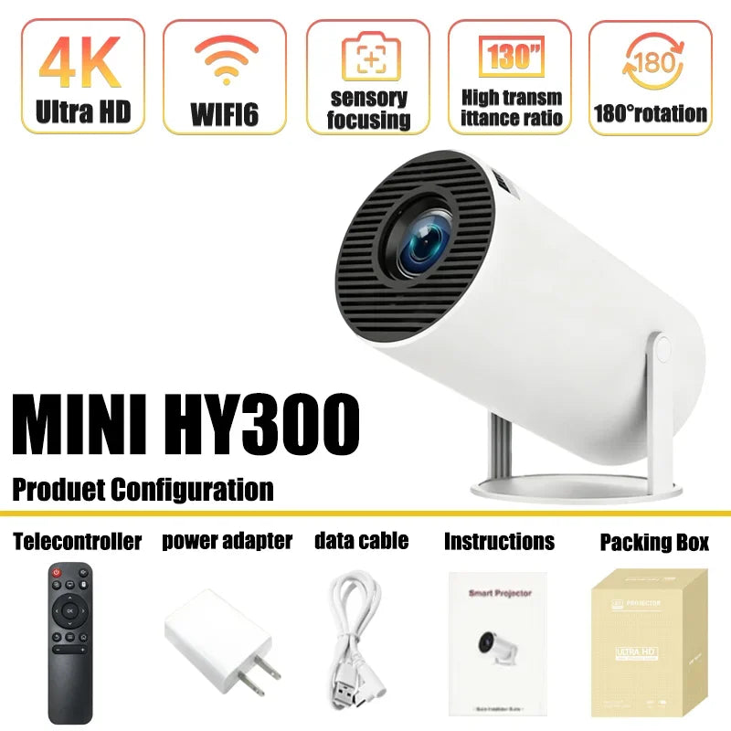 HY300 Mini Smart Projector – Portable Android Home Theater with WiFi & Bluetooth