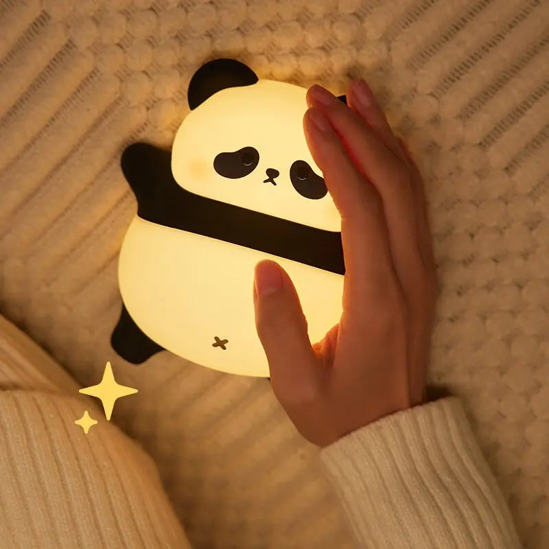 Cute Panda LED Night Light – USB Rechargeable Silicone Bedside Lamp with Timer