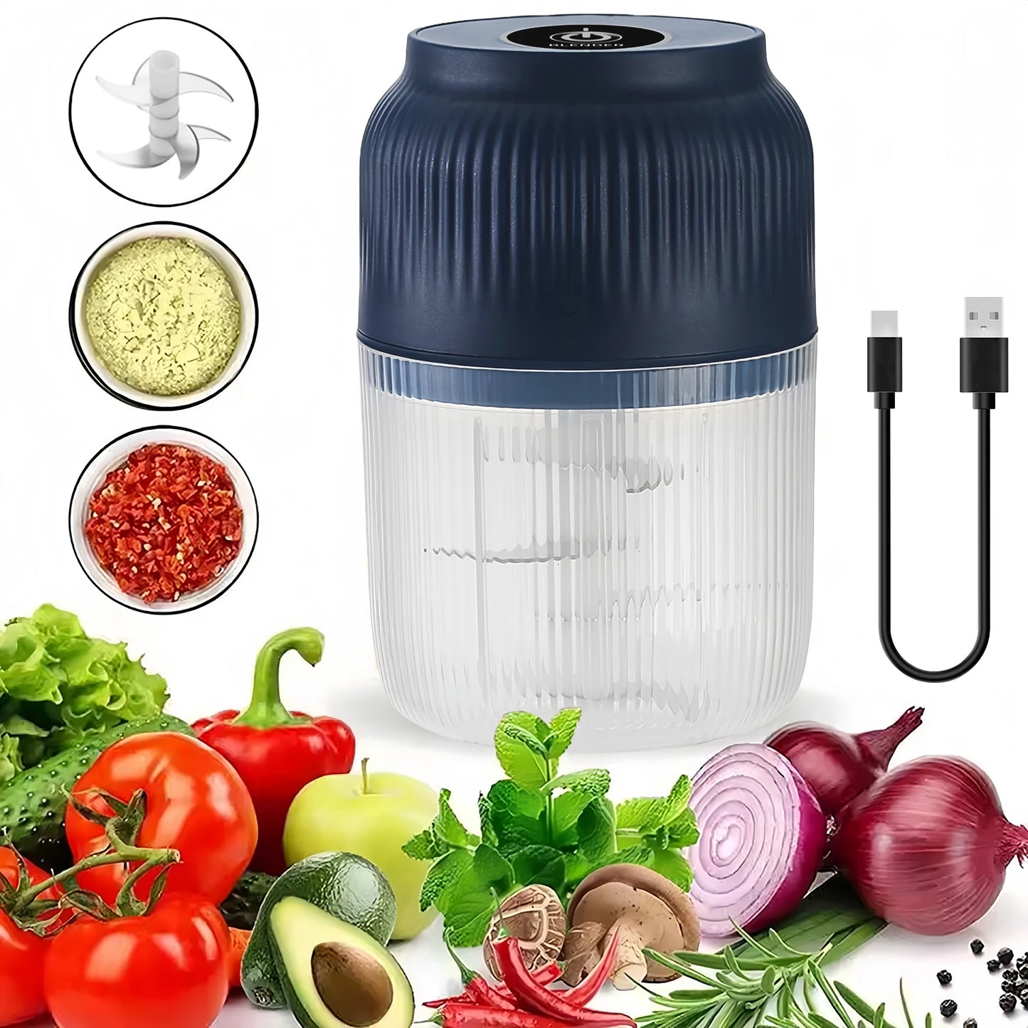 320ml Electric Mini Garlic Chopper – USB Rechargeable Food Grinder for Garlic, Ginger & Vegetables