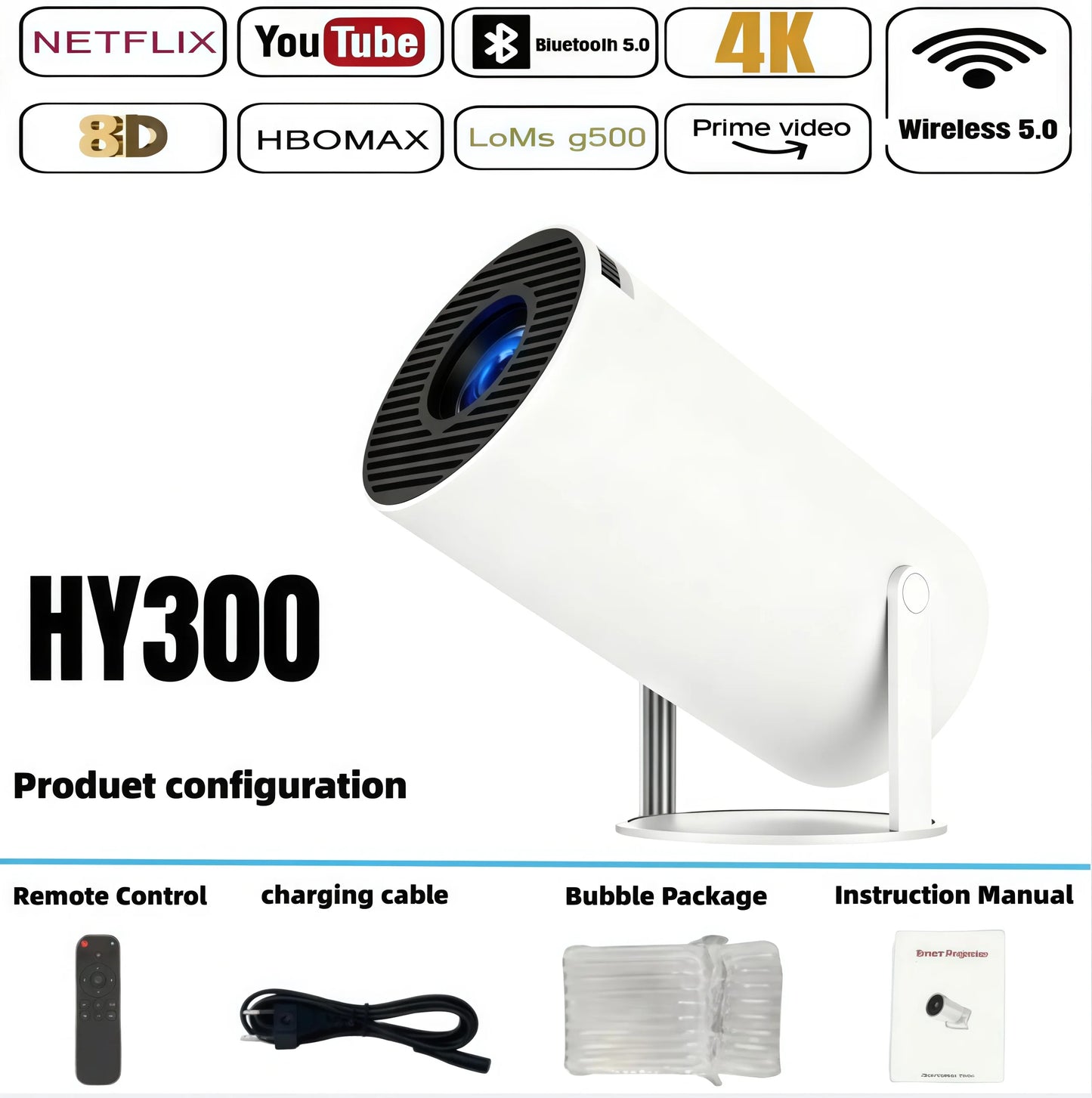 HY300 Mini Smart Projector – Portable Android Home Theater with WiFi & Bluetooth