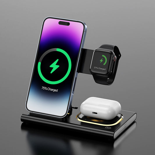 Transform Your Space with the 3-in-1 15W Wireless Charging Station: Magnetic Desktop Night Light & iWatch Fast Charging Stand - Perfect Gift with Customization Options!
