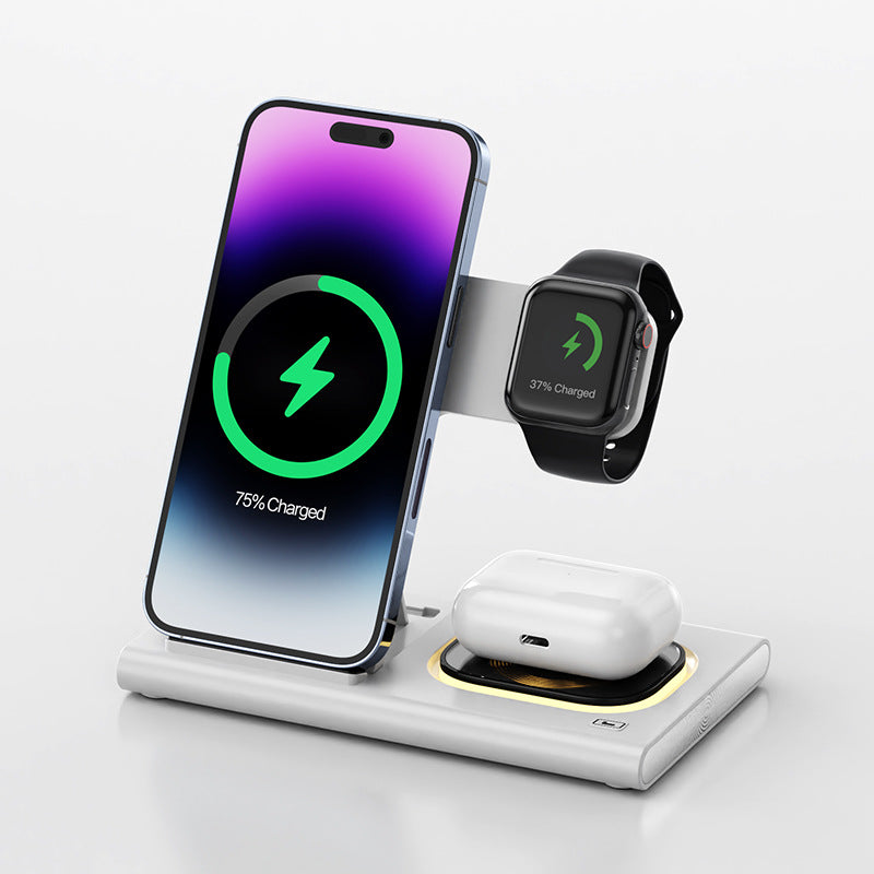 Transform Your Space with the 3-in-1 15W Wireless Charging Station: Magnetic Desktop Night Light & iWatch Fast Charging Stand - Perfect Gift with Customization Options!