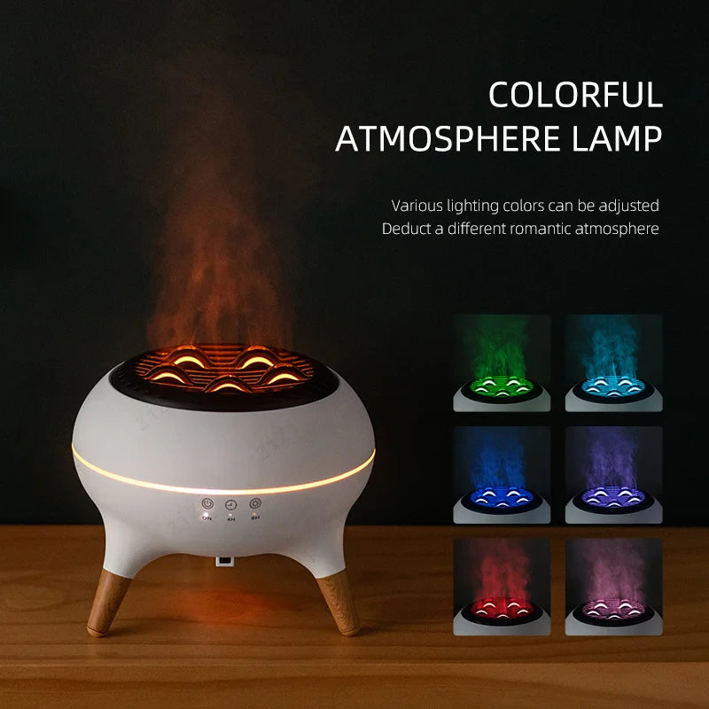 New Creative Simulated Flame Aroma Diffuser 7 Color Changing Atmosphere Light Ultrasonic Quiet Humidifier Essential Oil Diffuser