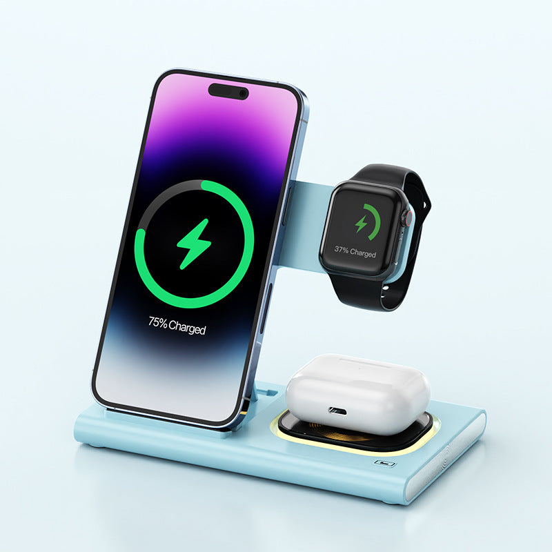 Transform Your Space with the 3-in-1 15W Wireless Charging Station: Magnetic Desktop Night Light & iWatch Fast Charging Stand - Perfect Gift with Customization Options!